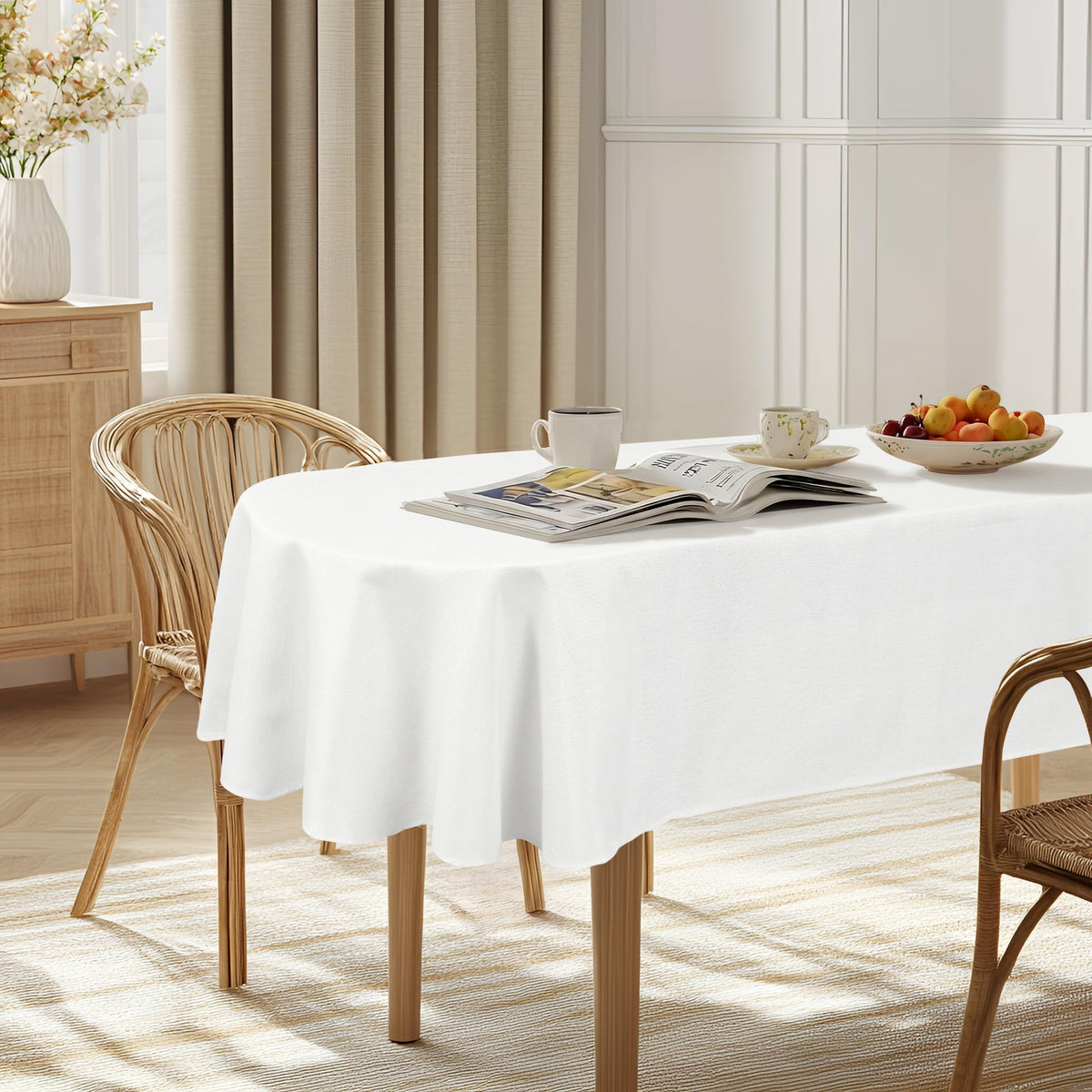 JIUZHEN Rectangle Table Cloth Faux Linen Farmhouse Tablecloth, Wrinkle and Stain Resistant Decorative Fabric Rectangular Spring Table Cover for Dining/Party/Birthday/Wedding, Beige, 54 x 80 Inch