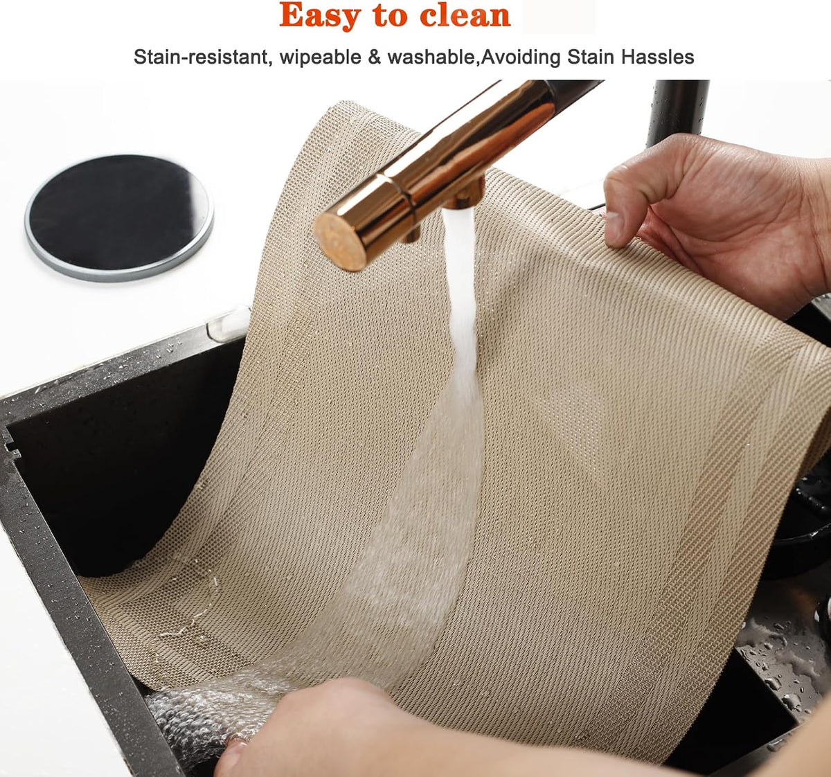 Beige Vinyl Placemats Set of 6,Washable Dining PVC Table Mats