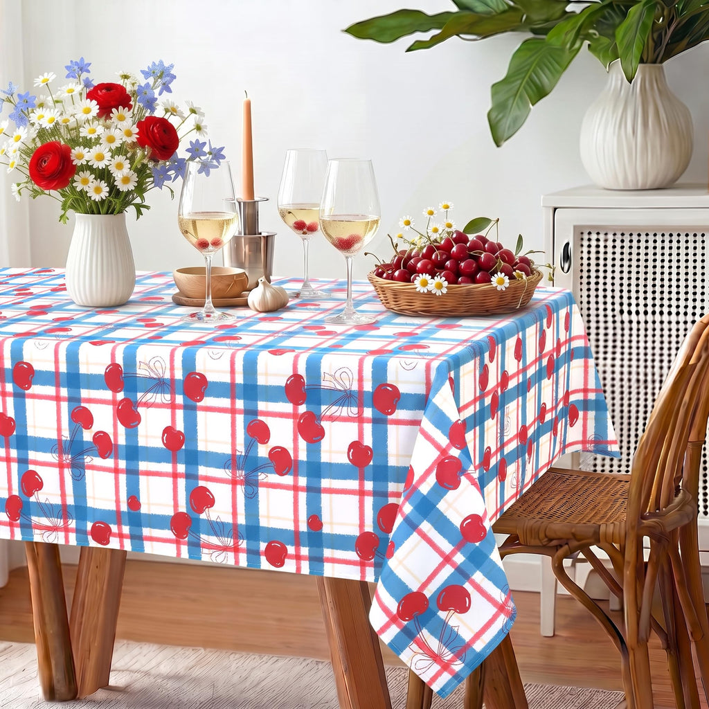 DWCN Green Gingham Table Cloth 60×84 Inch Rectangle with Watermelon Print