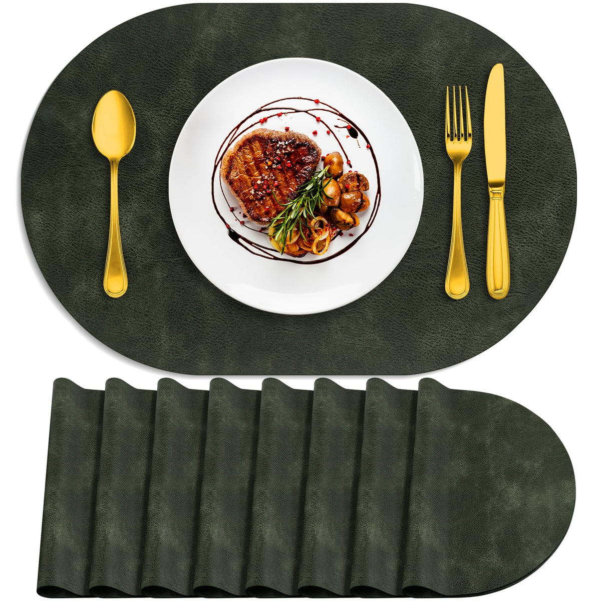 ADRIMER Placemats, Heat Resistant Oval Place Mats Set of 4 Easy to Clean
