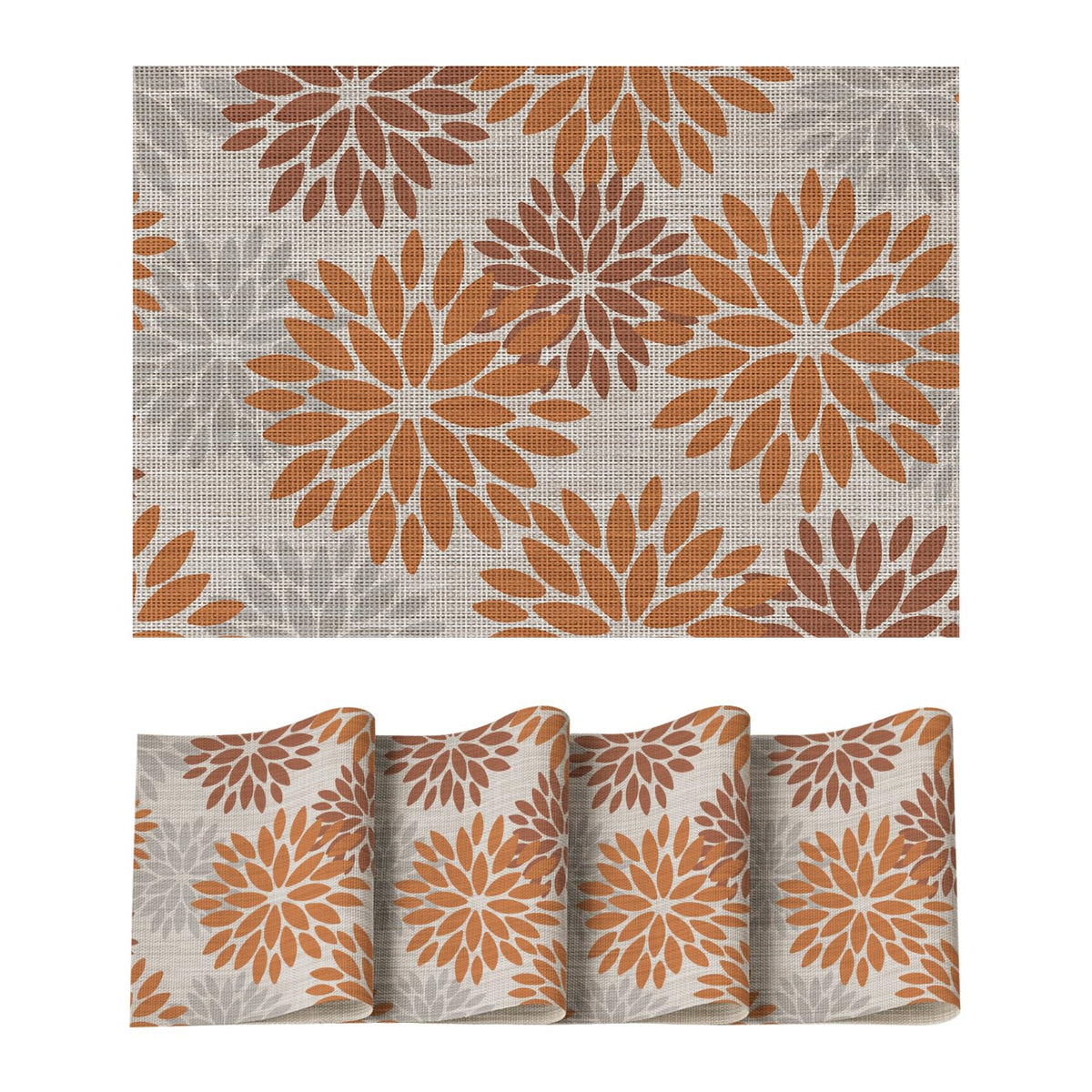 Artoid Mode Floral Vinyl Placemats Set of 4, Heat Resistant Washable Non-Slip Plastic PVC Place Mats for Party Kitchen Dining Decor, Blue Grey