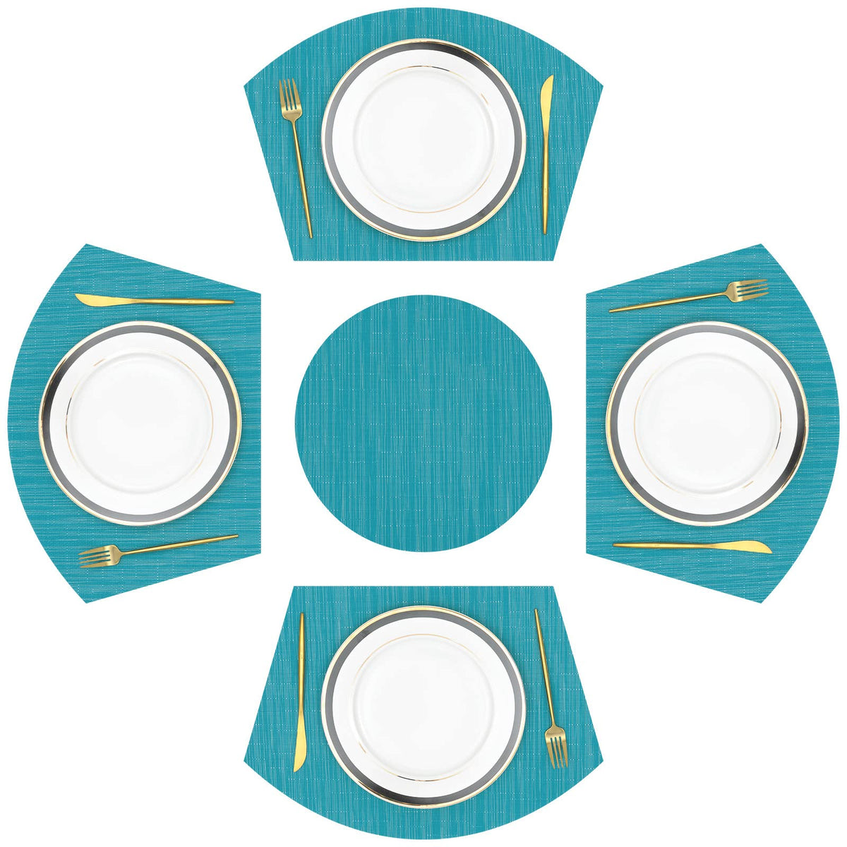 SHACOS Large Size Wedge Shape Placemats with Centerpiece Round Mat Set of 5 Round Table Place Mats Washable Dining Table Placemats Reversible, Beige