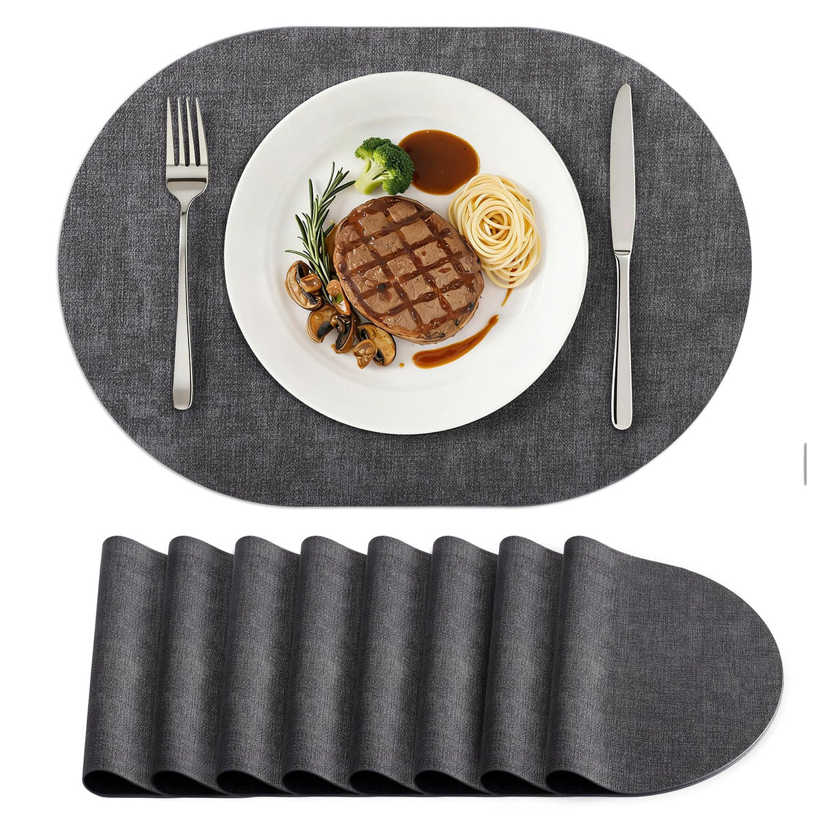 homing Heat Resistant Oval Placemats Set of 6, Light Grey