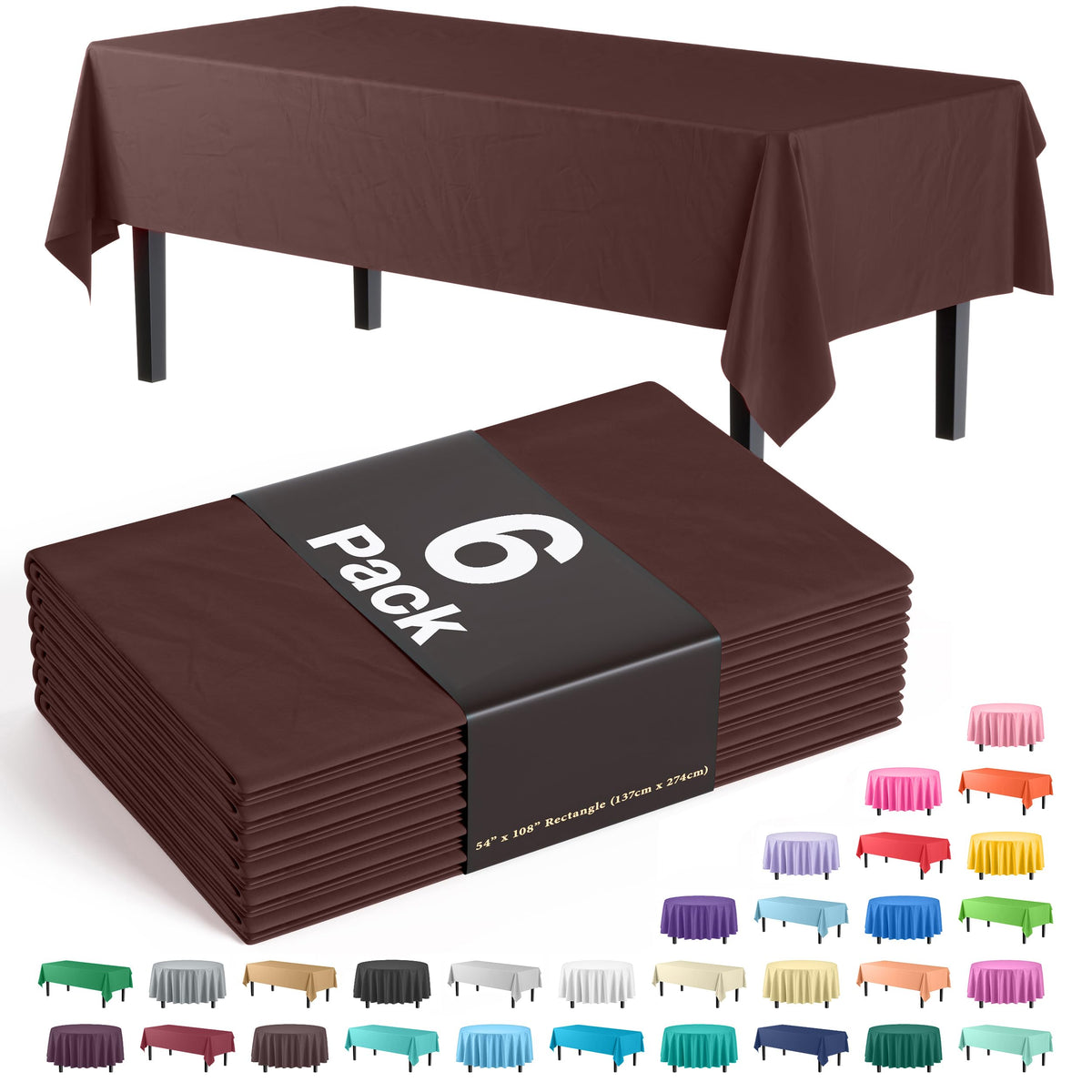 Exquisite Purple Plastic Table Cloth Disposable 6 Pack - 54 x 108 Inch Rectangle Tablecloth for 6 Foot Tables - Waterproof Table Cover for Party Wedding Birthday Graduation BBQ Catering