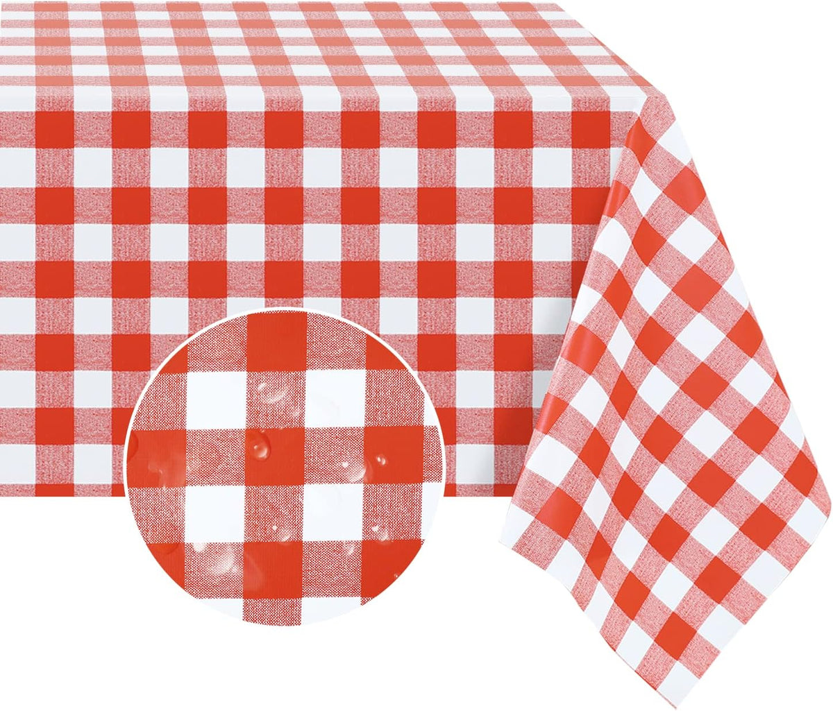 Romanstile Rectangle Vinyl Tablecloth, 100% Waterproof Buffalo Gingham Plastic Table Cloth, Heavy Duty Wipeable Checkered Table Covers for Outdoor, Camping, Picnic, Patio - 54 x 78, Red and White