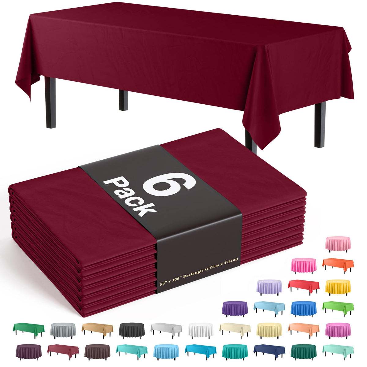 Exquisite Purple Plastic Table Cloth Disposable 6 Pack - 54 x 108 Inch Rectangle Tablecloth for 6 Foot Tables - Waterproof Table Cover for Party Wedding Birthday Graduation BBQ Catering