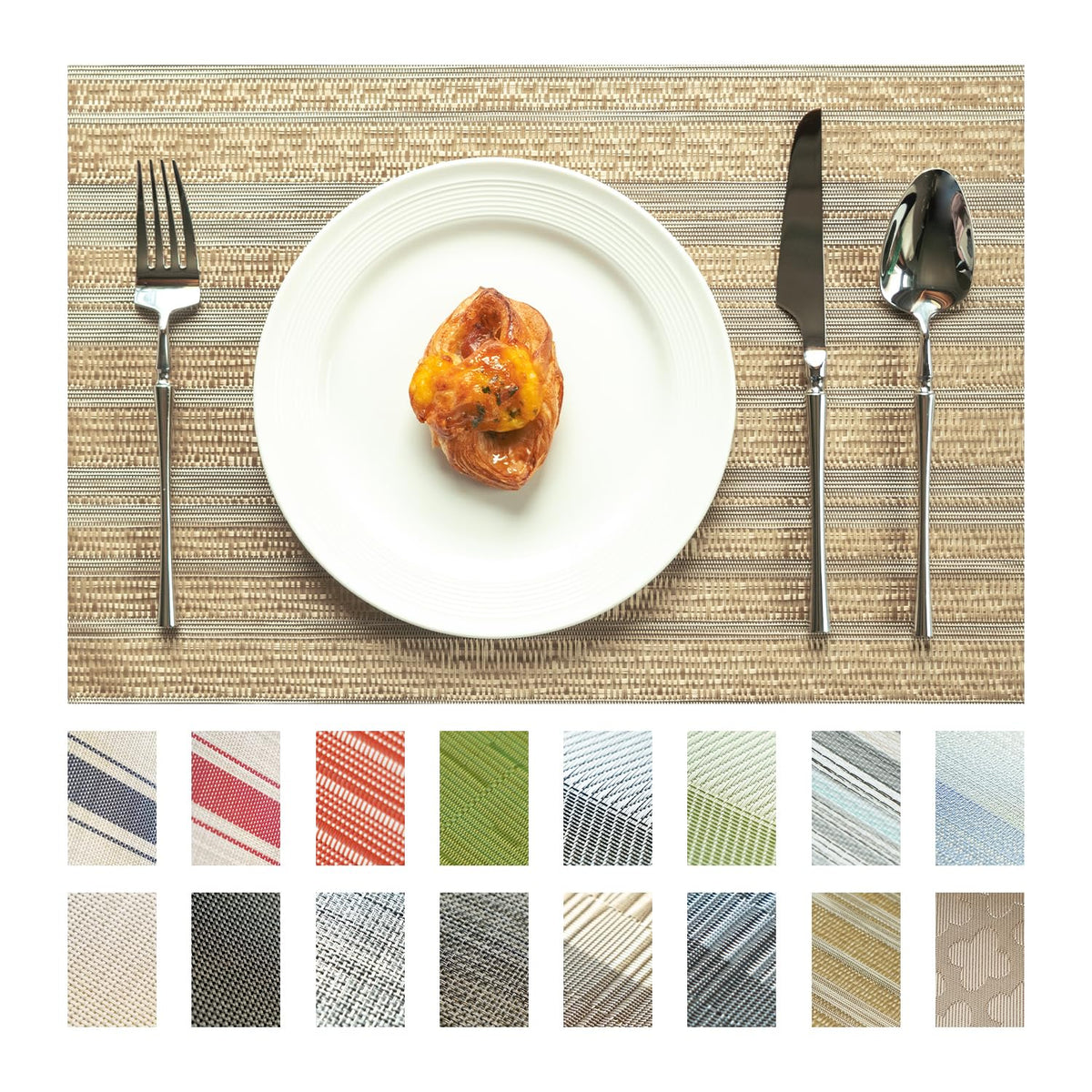 Placemats Set of 6 Vinyl/Plastic Woven Place Mats for Kitchen Table Indoor/Outdoor Washable Placemat Wipeable Dining Table Mats (Aurora Gold,6)