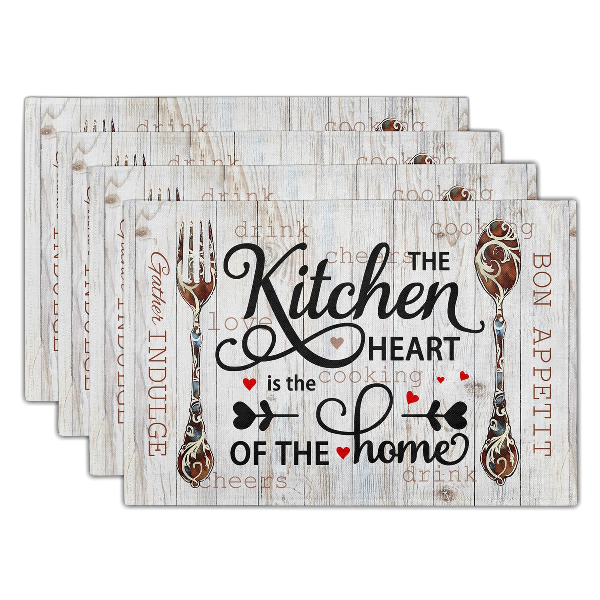 Giwawa Boho Ethnic Placemats Set of 4 Vintage Orange Brown Retro Flower Decorative Linen Table Place Mats 12"x18" Rustic Country Style Floral Place Mats Heat Resistance for Kitchen Dining Farmhouse