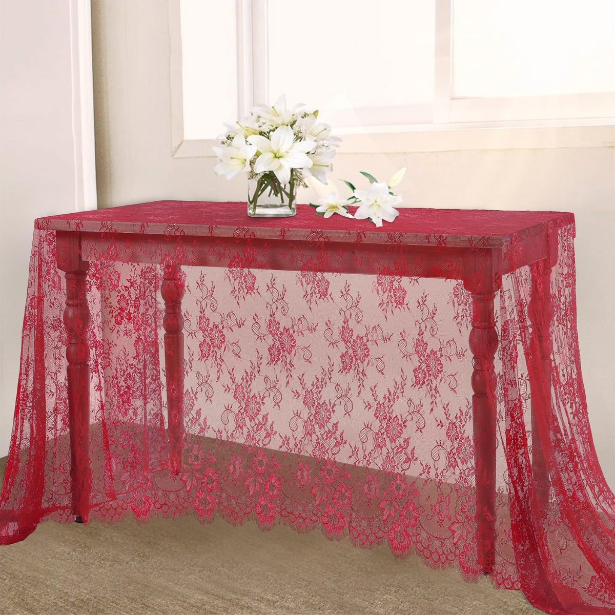LuoluoHouse Lace Tablecloth White Wedding Tablecloths 60x120 Inch Vintage