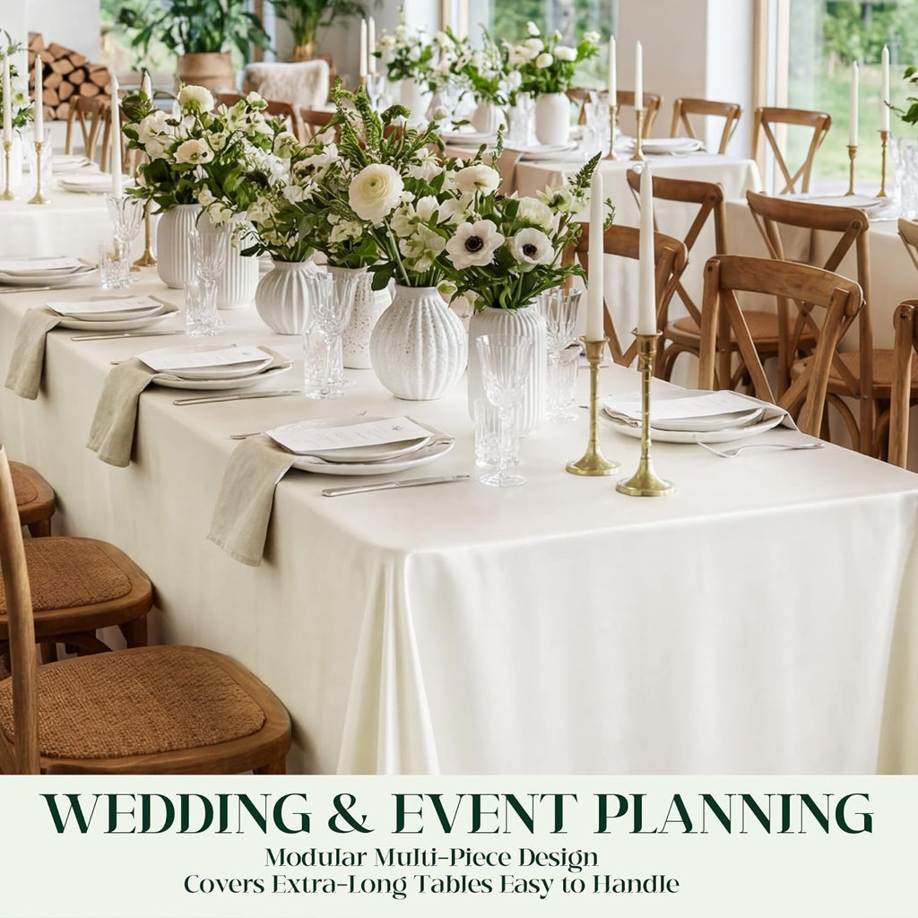 4 Pack Ivory Satin Tablecloth 58 x 102 Inch Overlay Seamless Design