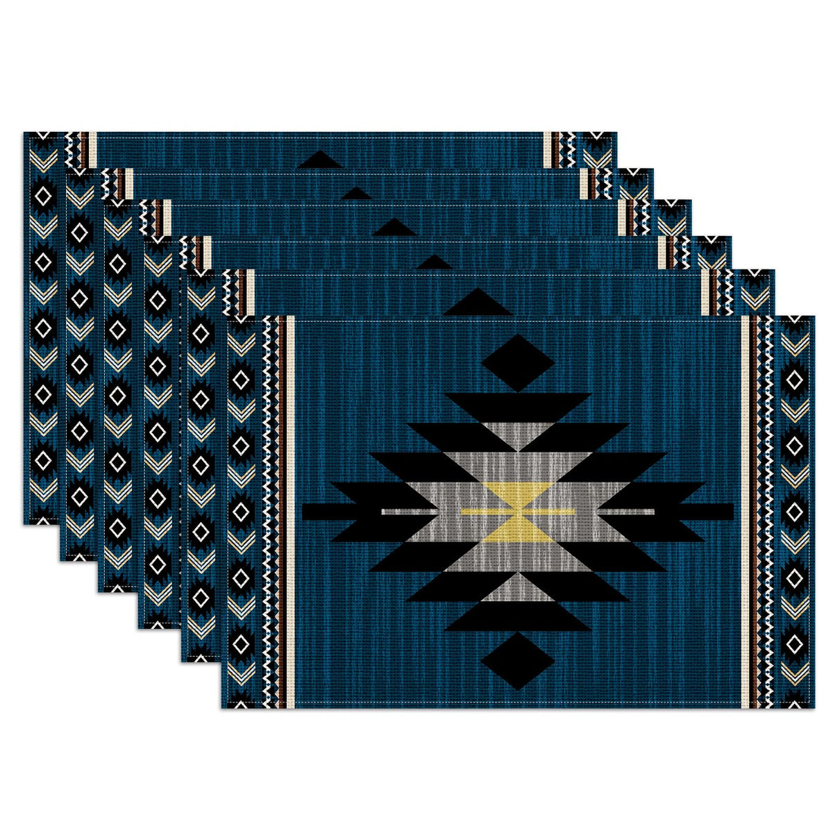 Blue Gold Marble Placemats Set of 6, Linen Place Mat Washable Stain Resistant Table Mats for Farmhouse Kitchen Dining Party Wedding Decor 12x18 Inch