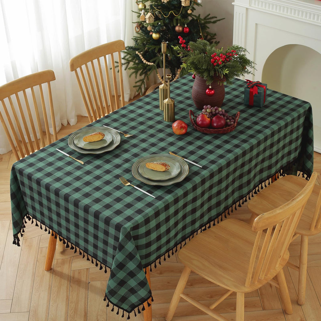 Alsoo Pink Gingham Tablecloth Rectangle 55 x 75 Inch, Washable Checkered Plaid Table Cloth Heavy Duty Linen Cotton Fabric for Mothers Day Outdoor Picnic Party Freshly Graduated