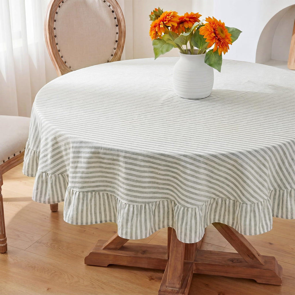 Boao Cotton Striped Tablecloth Rectangle 52" X 70" Blue White