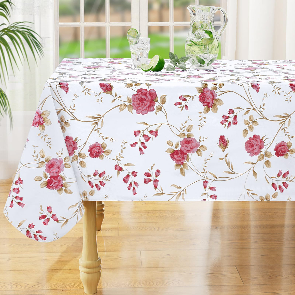 misaya Rectangle Waterproof Vinyl Table Cloth, Plastic Tablecloth with Flannel Backing, Wipeable Table Cover for Dinner, Picnic, Indoor and Outdoor (Weave Patternd, 52" x 70")
