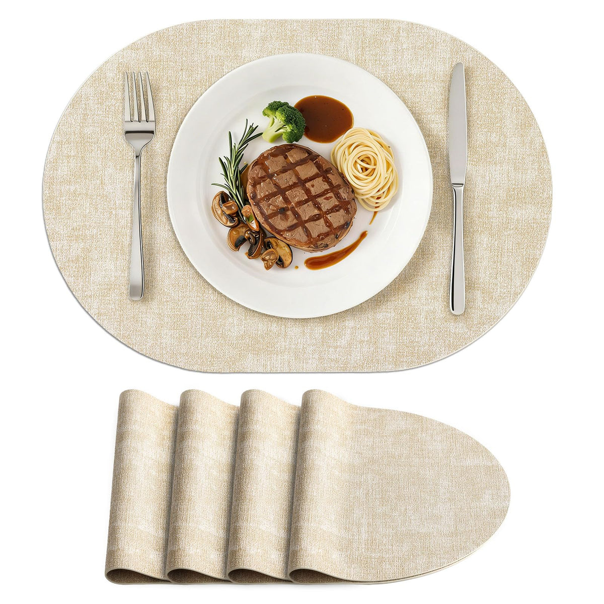 homing Heat Resistant Oval Placemats Set of 6, Light Grey