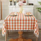 Alsoo Pink Gingham Tablecloth Rectangle 55 x 75 Inch, Washable Checkered Plaid Table Cloth Heavy Duty Linen Cotton Fabric for Mothers Day Outdoor Picnic Party Freshly Graduated