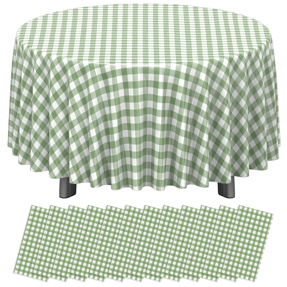 12Pack Sage Green Plastic Checkered Tablecloth, Premium Decorative Disposable Sage Green Gingham Plaid Table Cloths for Parties, Rectangle Party Table Cover for Picnic Birthday Wedding, 54x108 Inch