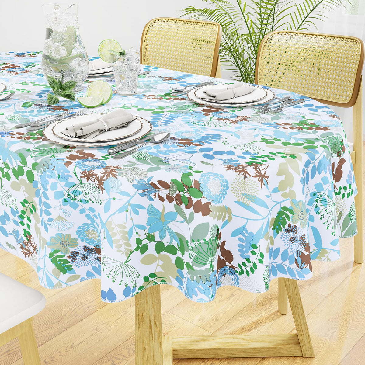 misaya Rectangle Waterproof Vinyl Table Cloth, Plastic Tablecloth with Flannel Backing, Wipeable Table Cover for Dinner, Picnic, Indoor and Outdoor (Weave Patternd, 52" x 70")