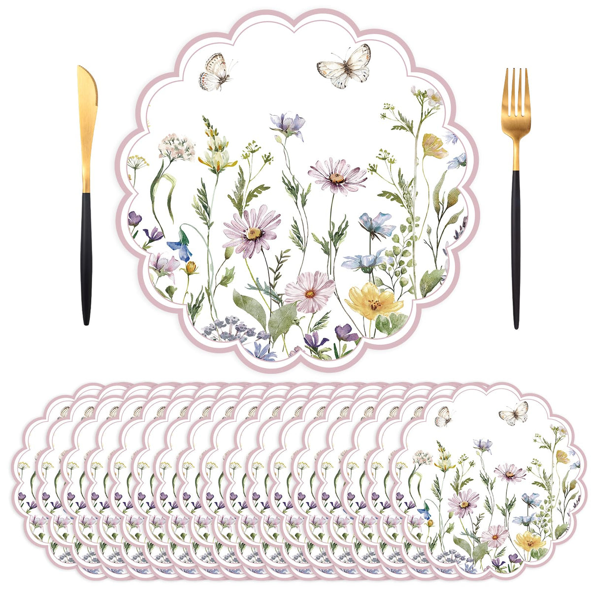 50 PCS Paper Placemats Disposable, Vintage Wildflower Place Mats
