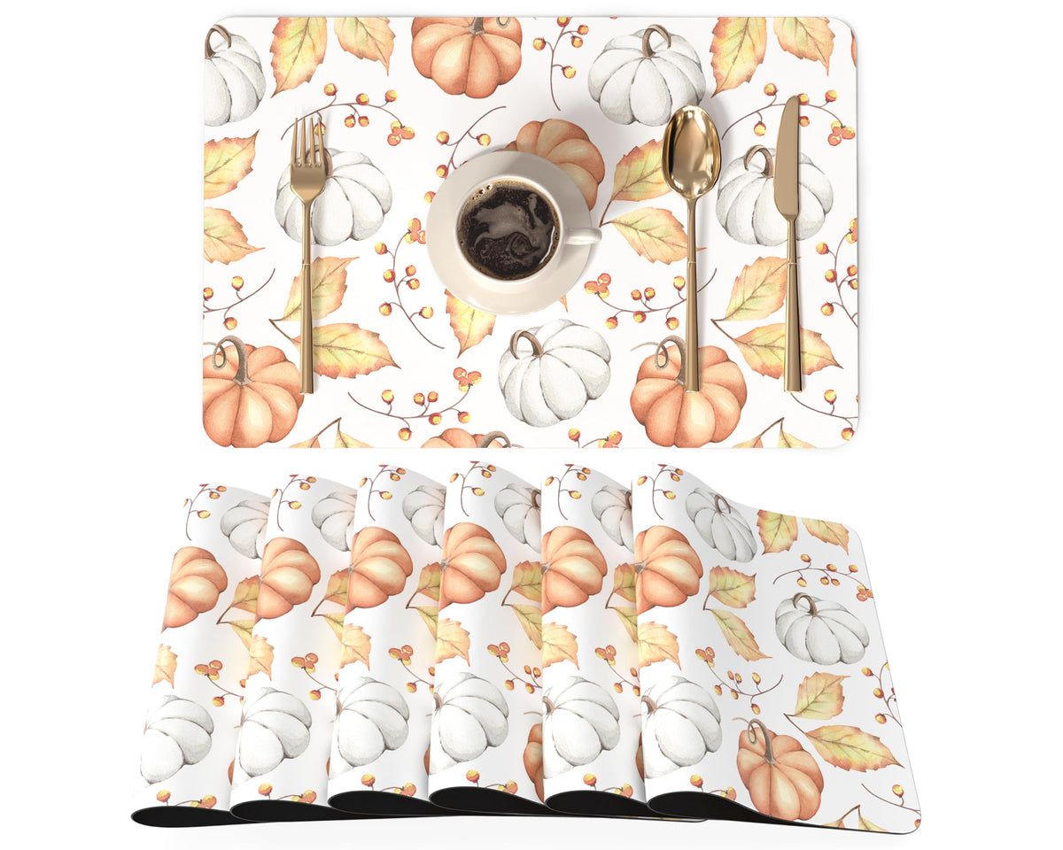 QIYI PU Leather Placemats Set of 6, 12"x18" Waterproof Table Mats, Marble