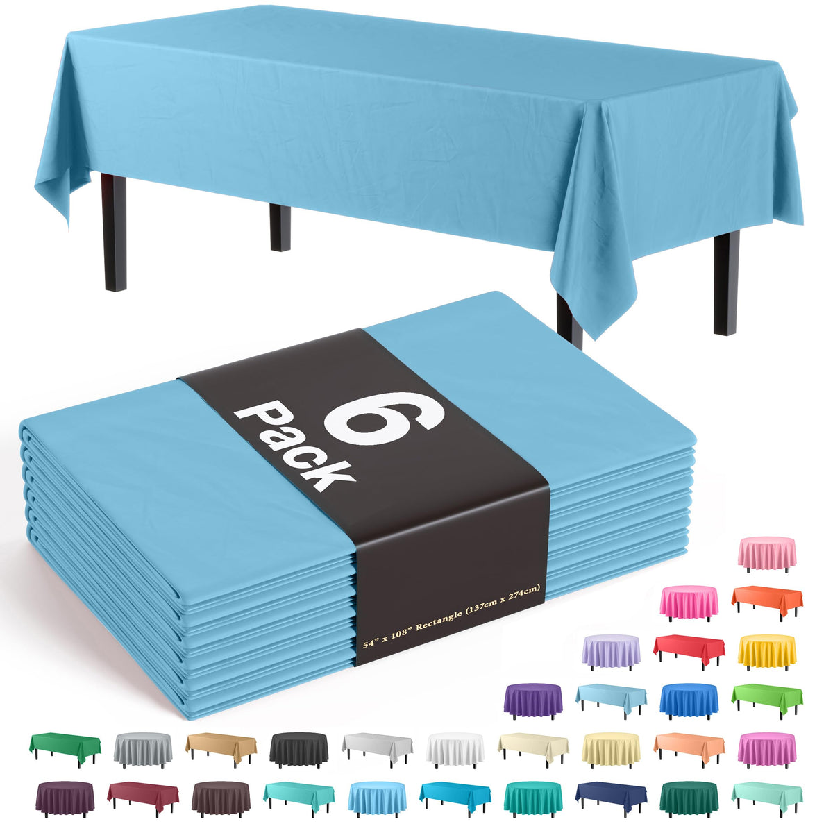 Exquisite Purple Plastic Table Cloth Disposable 6 Pack - 54 x 108 Inch Rectangle Tablecloth for 6 Foot Tables - Waterproof Table Cover for Party Wedding Birthday Graduation BBQ Catering