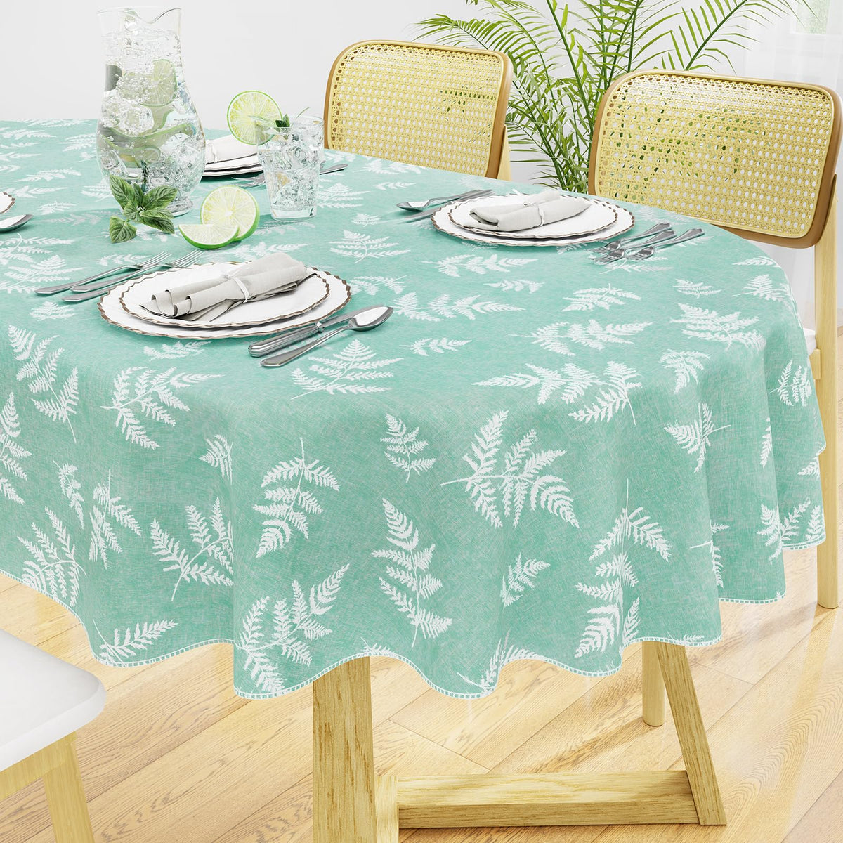 misaya Rectangle Waterproof Vinyl Table Cloth, Plastic Tablecloth with Flannel Backing, Wipeable Table Cover for Dinner, Picnic, Indoor and Outdoor (Weave Patternd, 52" x 70")