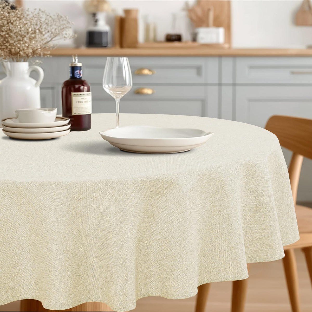 JIUZHEN Rectangle Table Cloth Faux Linen Farmhouse Tablecloth, Wrinkle and Stain Resistant Decorative Fabric Rectangular Spring Table Cover for Dining/Party/Birthday/Wedding, Beige, 54 x 80 Inch