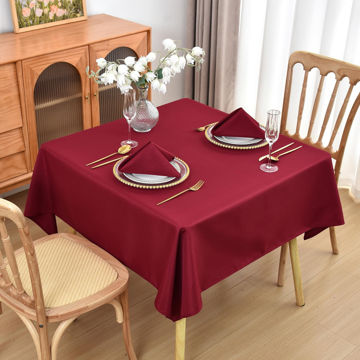 Burgundy Oval Tablecloth, 60 x 84 Inch, Stain and Wrinkle Resistant Machine Washable Polyester Table Cloth, Fabric Table Cover for Dining Buffet Party and Outdoor Use