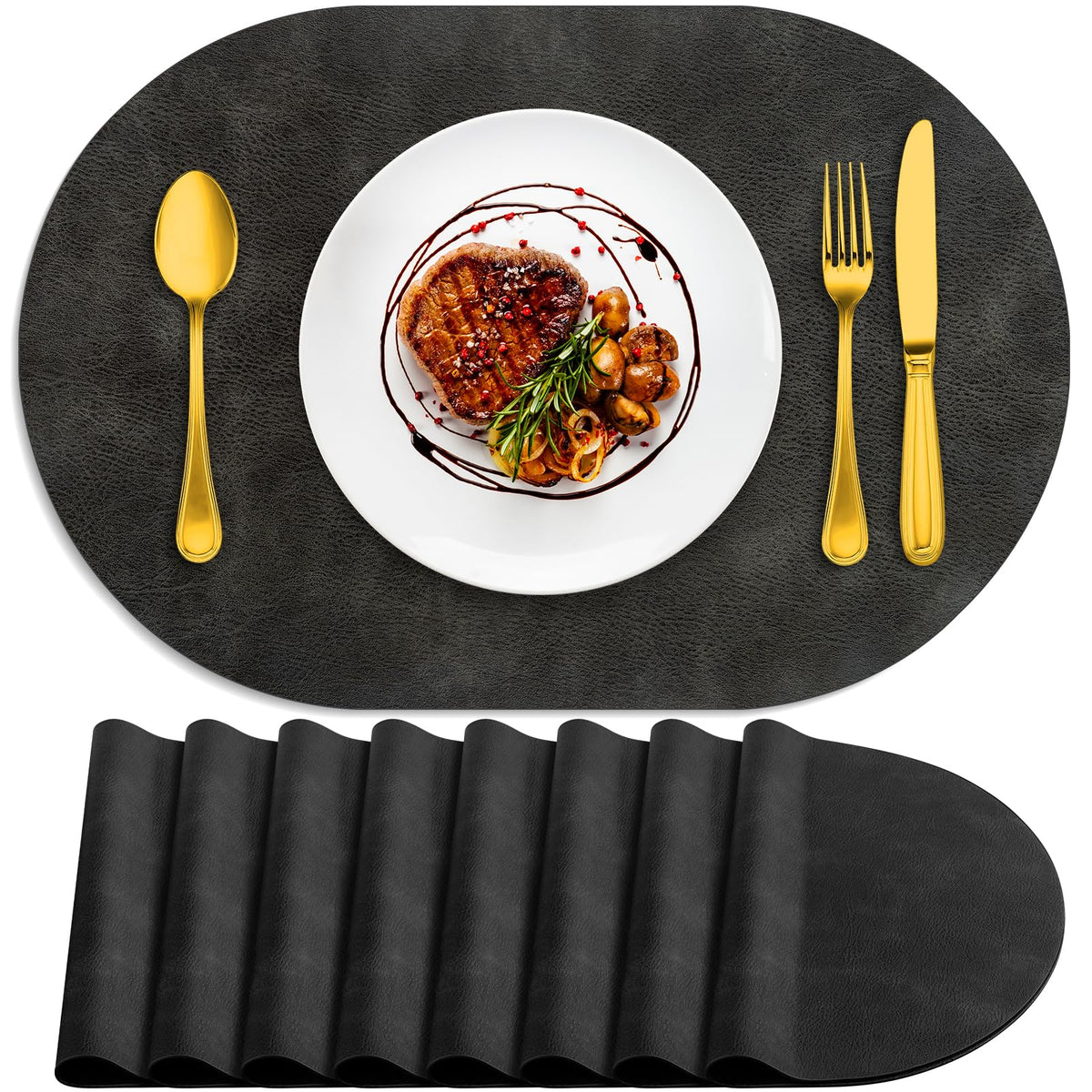 ADRIMER Placemats, Heat Resistant Oval Place Mats Set of 4 Easy to Clean