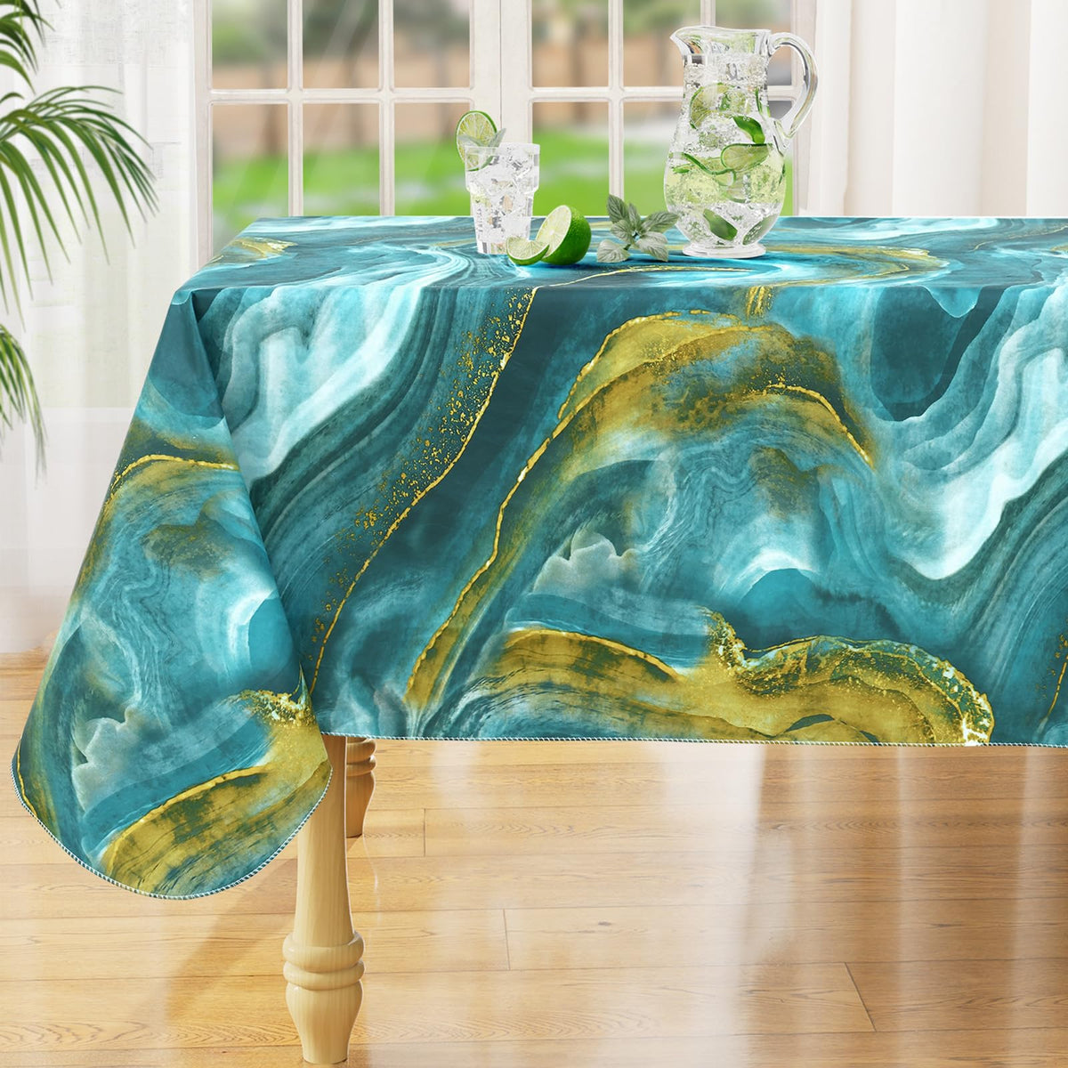misaya Rectangle Waterproof Vinyl Table Cloth, Plastic Tablecloth with Flannel Backing, Wipeable Table Cover for Dinner, Picnic, Indoor and Outdoor (Weave Patternd, 52" x 70")