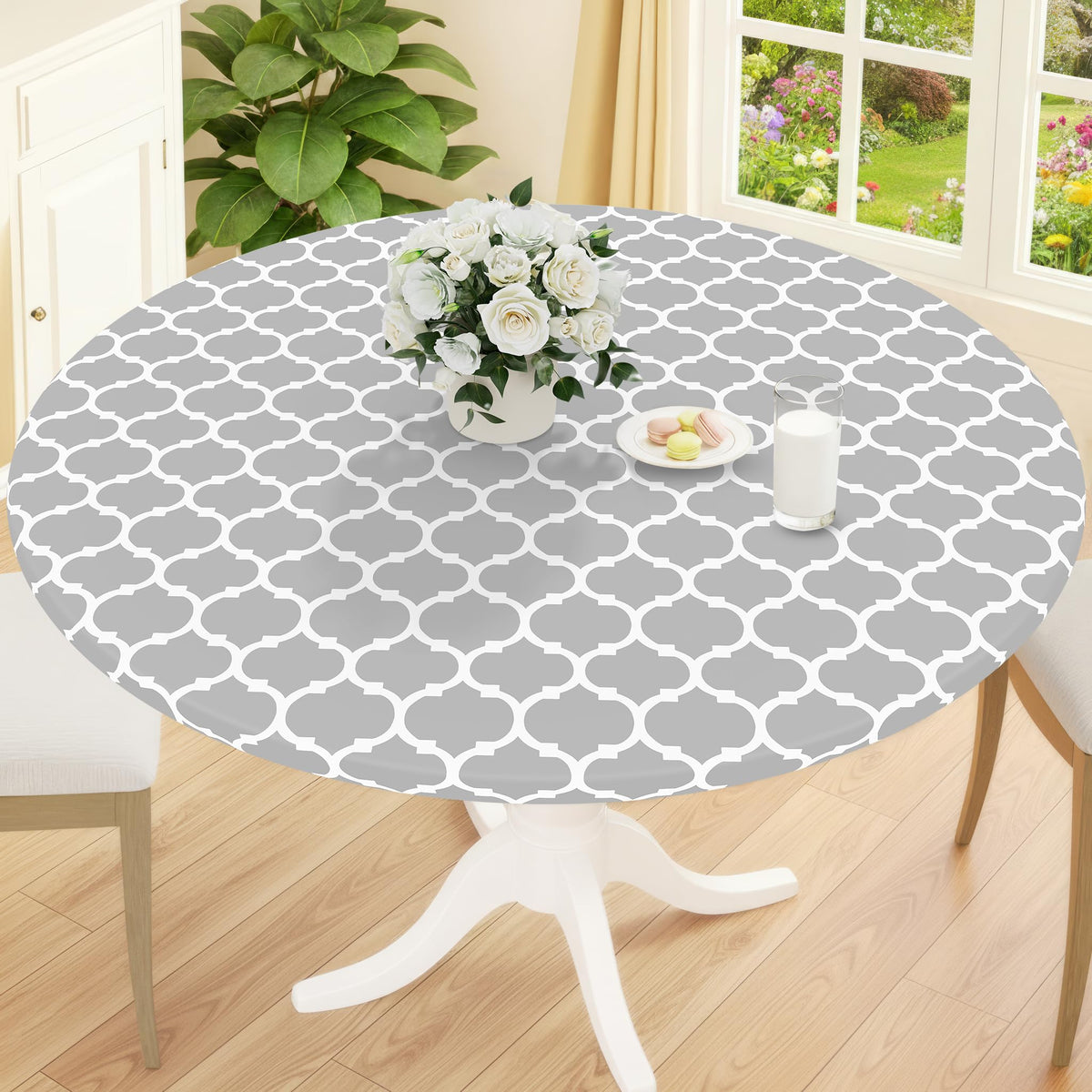 Smiry Round Picnic Tablecloth, Waterproof Elastic Fitted Table Covers for 45" - 56" Tables, Wipeable Flannel Backed Vinyl Tablecloths for Camping, Indoor, Outdoor, Brown
