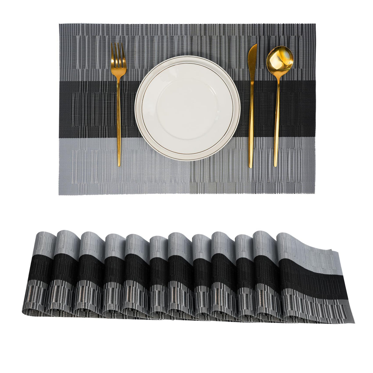 Placemats Set of 8，Non-Slip PVC Weave Table Mats Easy to Clean，Heat Resistant Place Mats for Kitchen Dining Table Decoration Indoor Outdoor，Beige