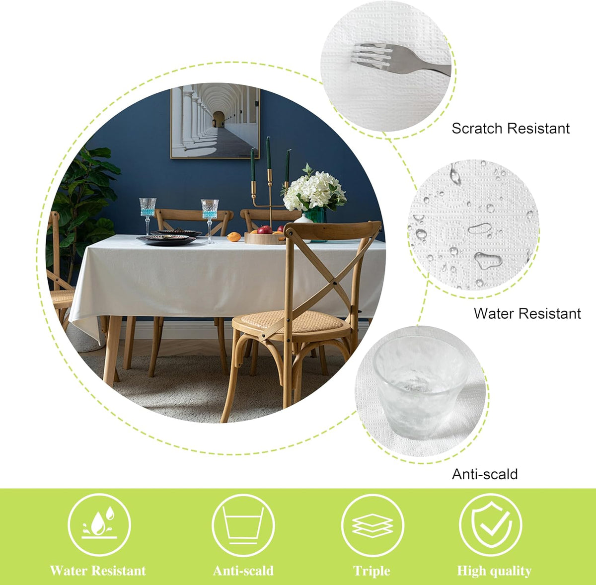 White Paper Tablecloths for Rectangle Tables 12 Pack - 54 x 108 Inches - 3 Ply Premium Paper & Plastic Table Cloths for Parties Disposable, Rectangle Tablecloth for Wedding, Party, Banquet