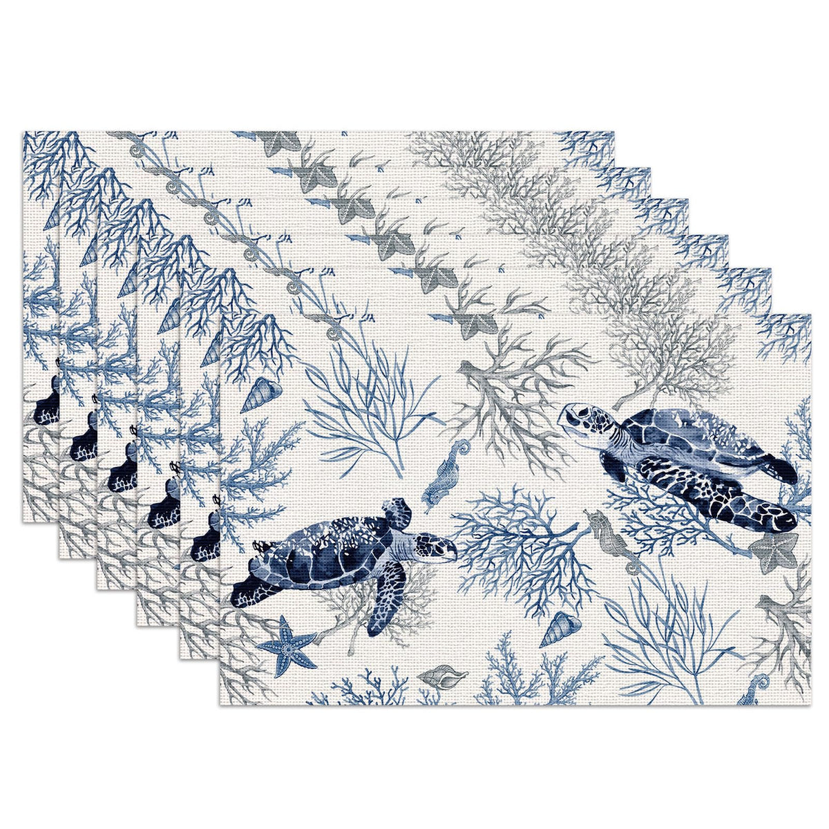 Blue Gold Marble Placemats Set of 6, Linen Place Mat Washable Stain Resistant Table Mats for Farmhouse Kitchen Dining Party Wedding Decor 12x18 Inch