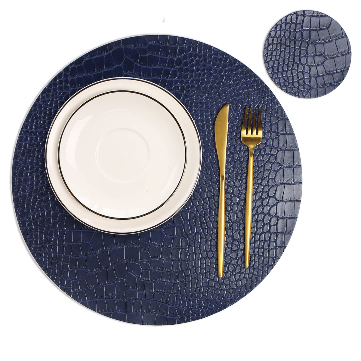 Round Leather Placemats for Round Tables Set of 4, Black Place Mats and Coasters, Washable Easy to Care for Indoor Decor 13" Diameter