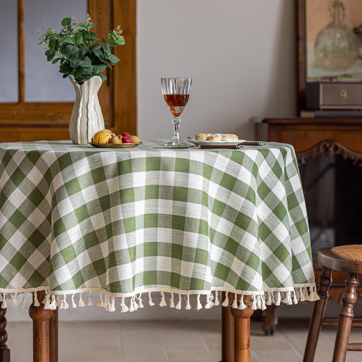 Alsoo Pink Gingham Tablecloth Rectangle 55 x 75 Inch, Washable Checkered Plaid Table Cloth Heavy Duty Linen Cotton Fabric for Mothers Day Outdoor Picnic Party Freshly Graduated