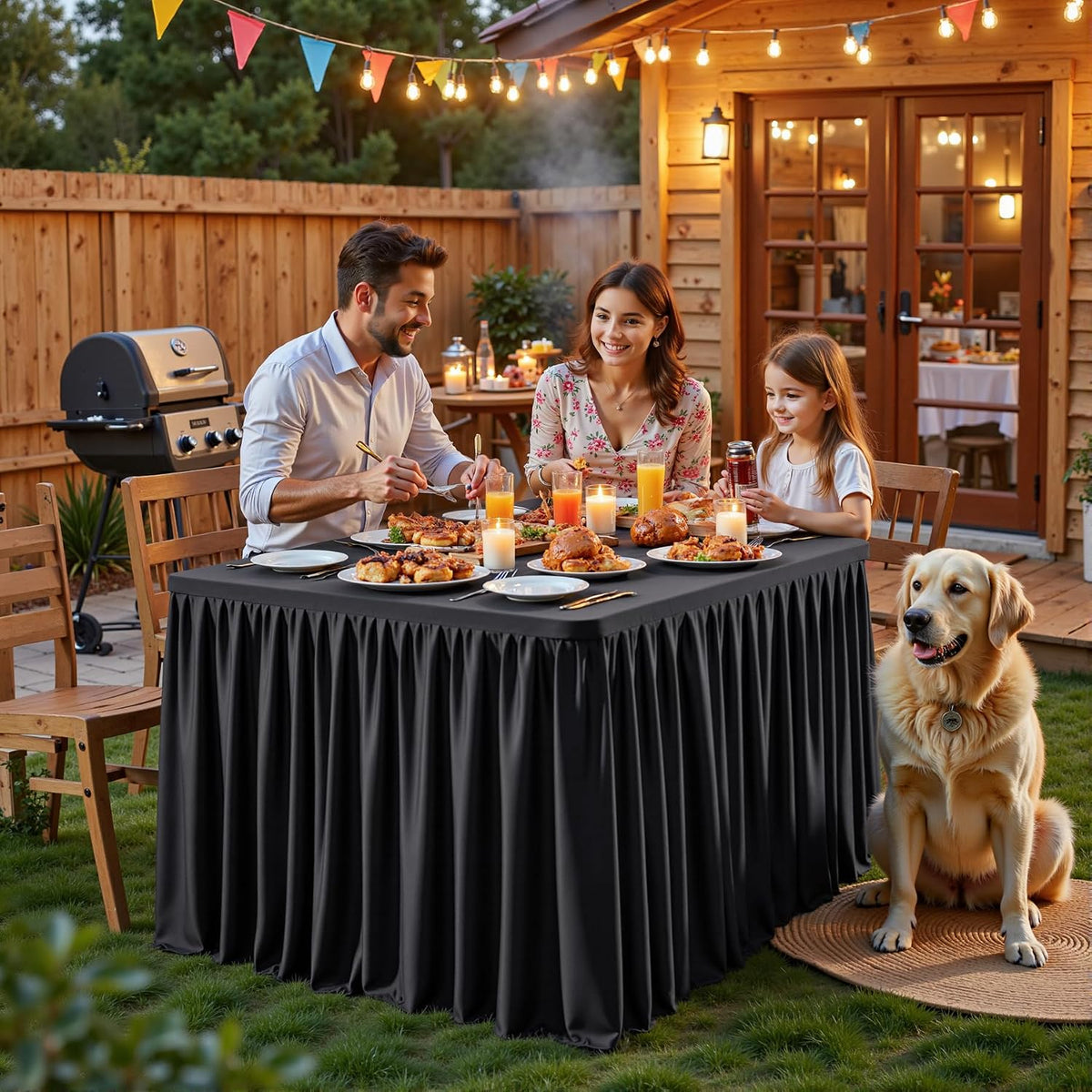 Black Square Tablecloths 34x34 Inch,Stretch Fitted Small Square Table Cloth Washable Fabric Card Table Cover with Pleated Ruffle Skirt for Dining,Kitchen,Buffet Parties,Trade Show,Vendor Stand