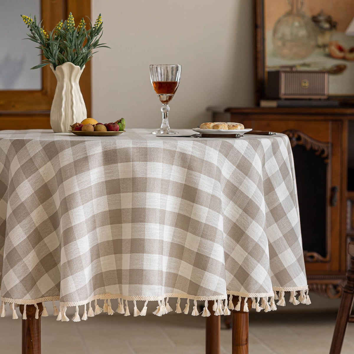 Alsoo Pink Gingham Tablecloth Rectangle 55 x 75 Inch, Washable Checkered Plaid Table Cloth Heavy Duty Linen Cotton Fabric for Mothers Day Outdoor Picnic Party Freshly Graduated