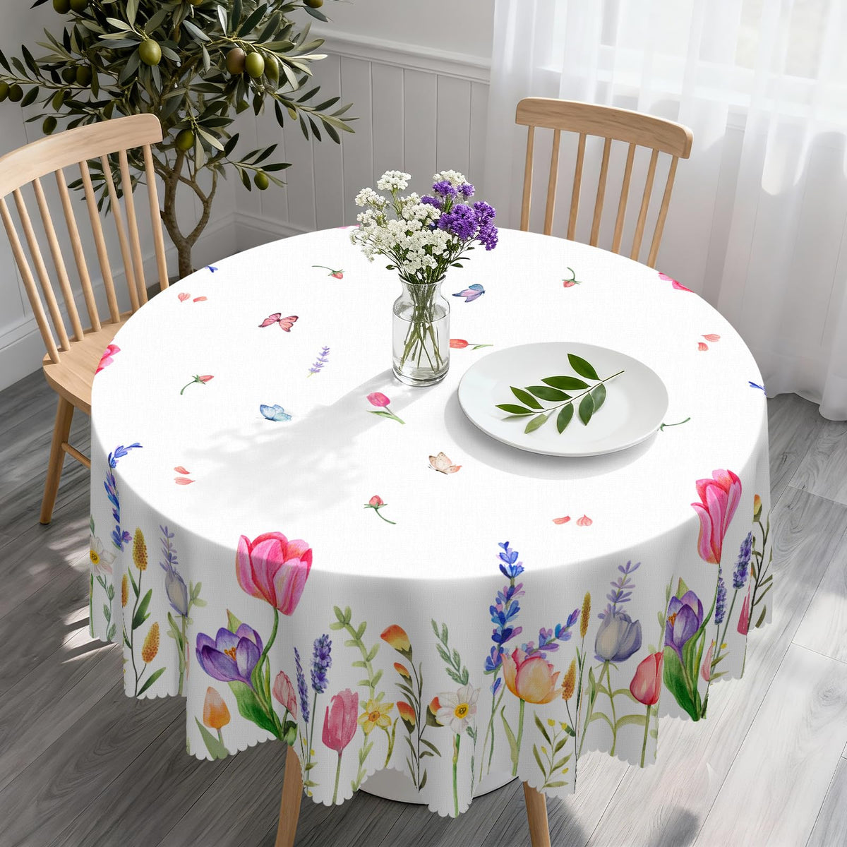 Eikione 60Inch Round Tablecloth Waterproof Stain Wrinkle Free Table Cover