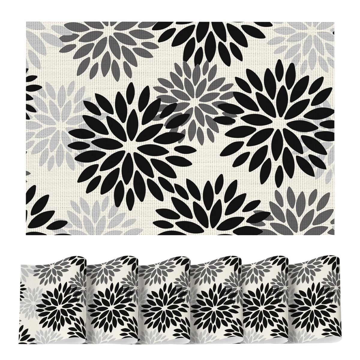 Artoid Mode Floral Vinyl Plistic Placemats Set of 6, Heat Resistant Washable Non-Slip PVC Place Mats for Party Kitchen Dining Decor, Blue Grey