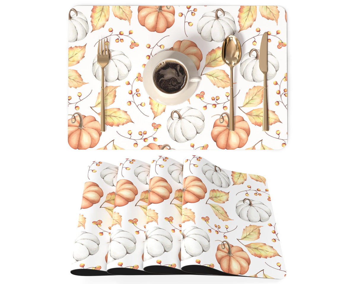 QIYI PU Leather Placemats Set of 6, 12"x18" Waterproof Table Mats, Marble