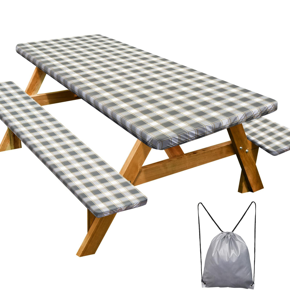 Picnic Table Cover with Bench Covers Camping Essentials Waterproof Windproof Camping Tablecloth with Drawstring Bag, Fitted Rectangle Tables and Seats, 72in, Bohemian