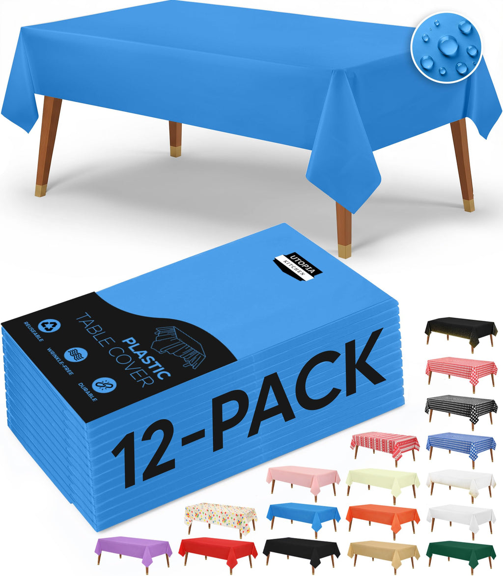 Utopia Kitchen Plastic Table Cloth Disposable [White, 12 Pack]