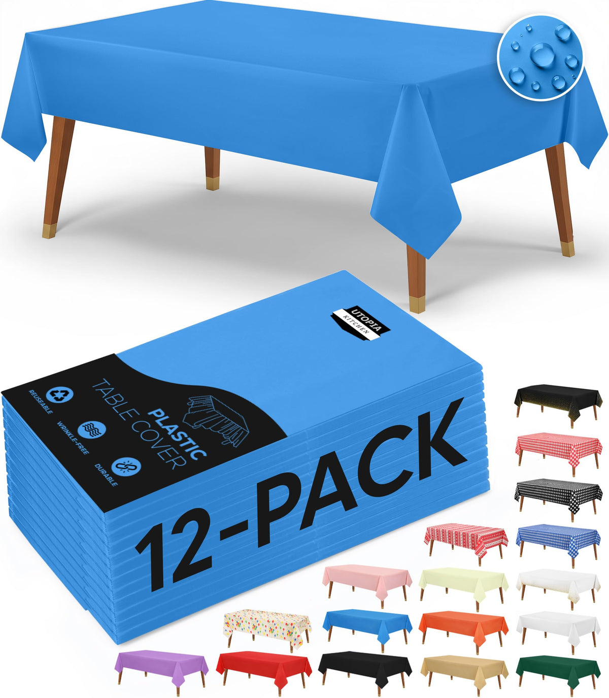 Utopia Kitchen Plastic Table Cloth Disposable [White, 12 Pack]