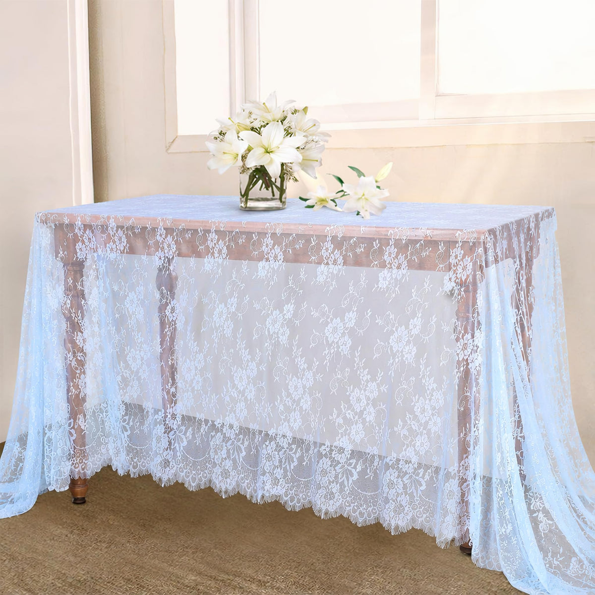 LuoluoHouse Lace Tablecloth White Wedding Tablecloths 60x120 Inch Vintage