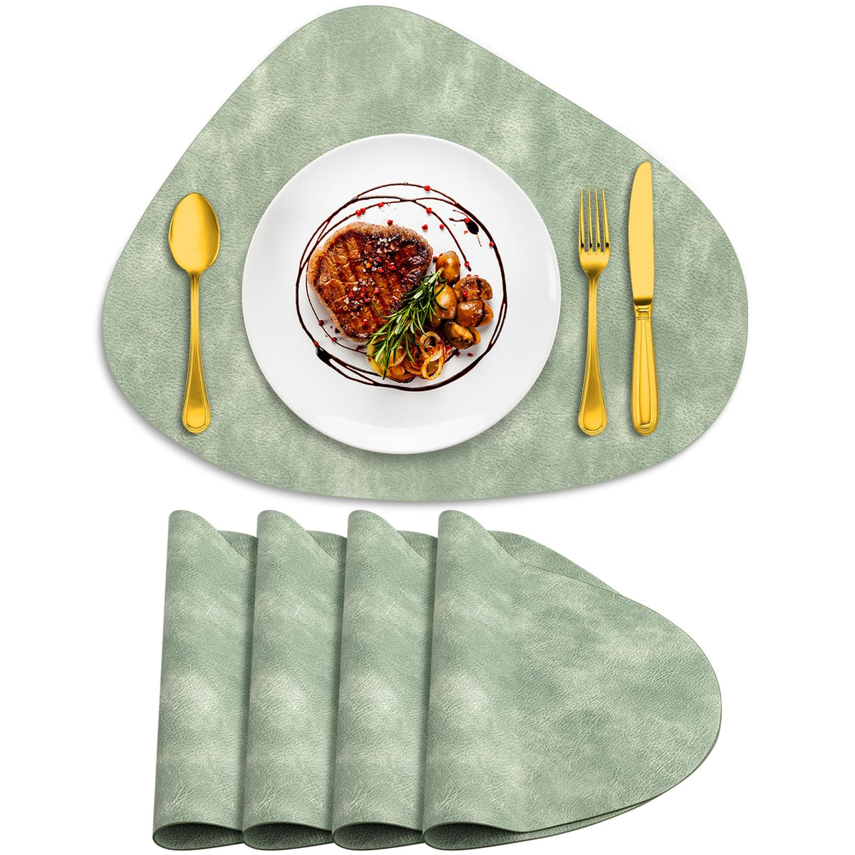 ADRIMER Placemats, Heat Resistant Round Placemats Set of 4 Washable 13 x 17 Inch, Waterproof Table Mats for Kitchen, Dining Room Table Christmas Decor, Turmeric Brown+Camel+Green+Blue
