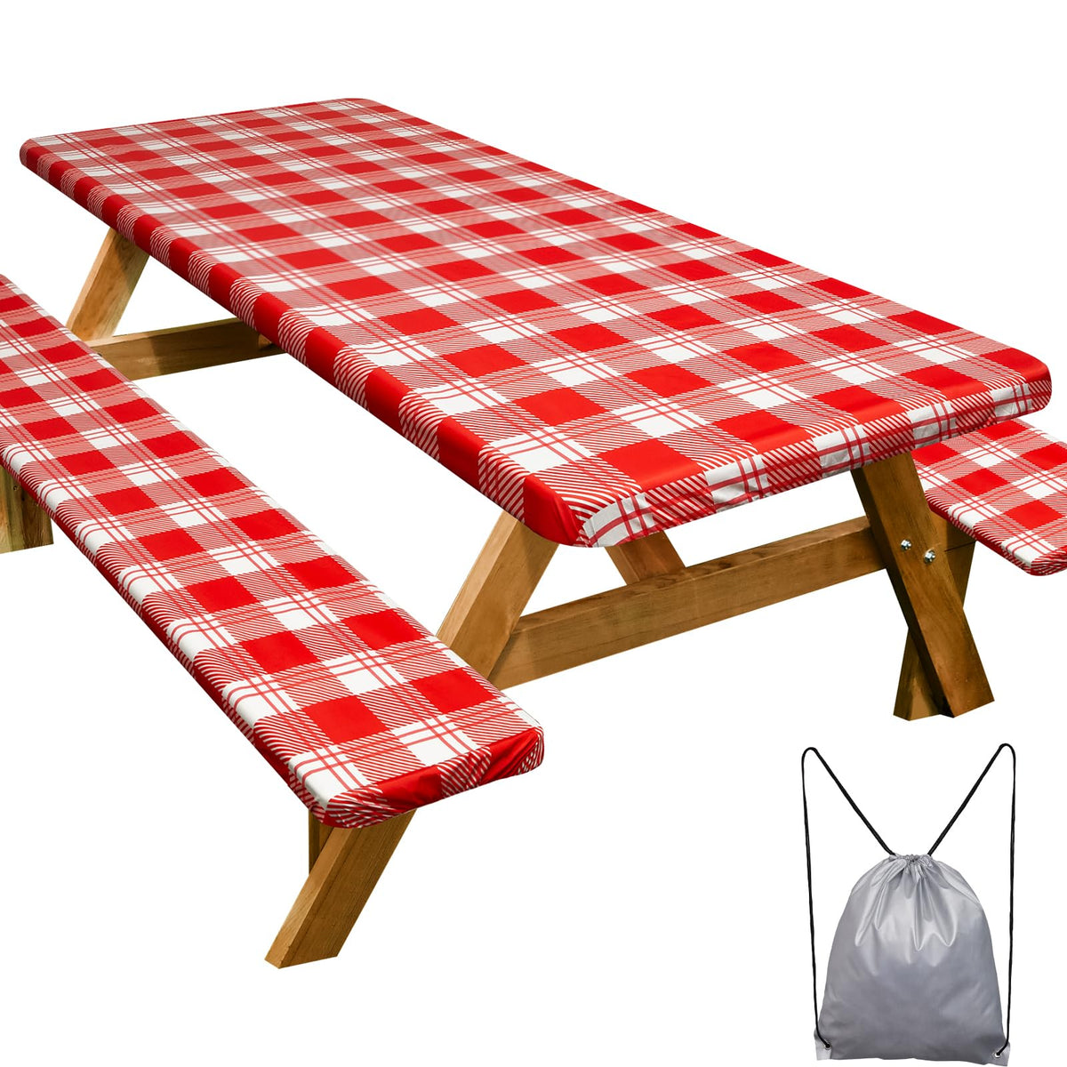 Picnic Table Cover with Bench Covers Camping Essentials Waterproof Windproof Camping Tablecloth with Drawstring Bag, Fitted Rectangle Tables and Seats, 72in, Bohemian