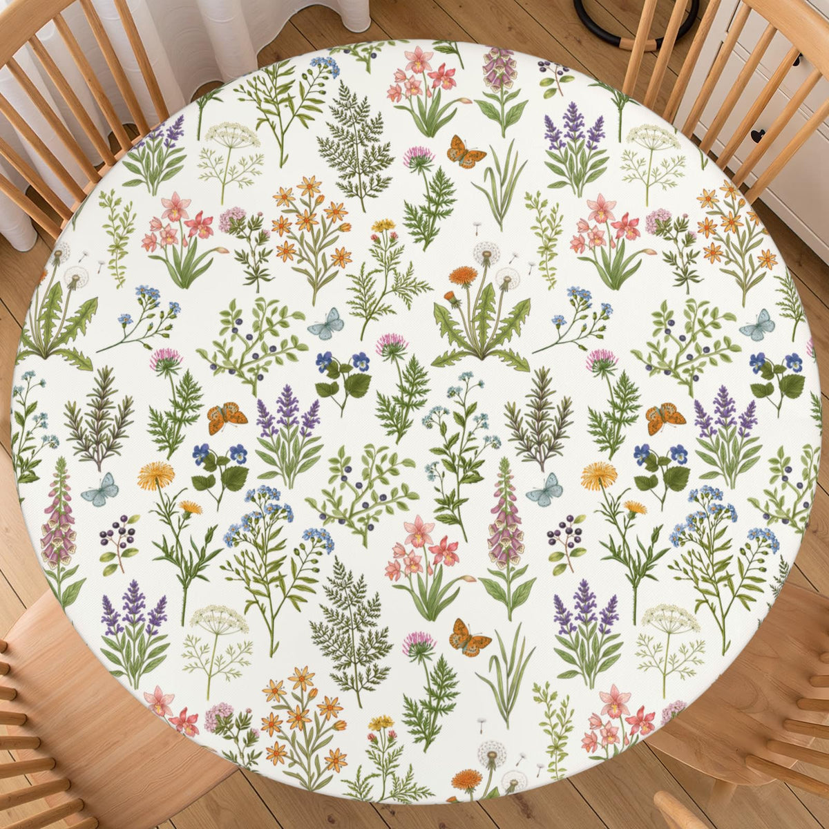 Fall Maple Leaves Round Fitted Tablecloth 40-44 inch, Autumn Leaf Berry Thanksgiving Table Cloth Elastic Edge,Vintage Farmhouse Table Cover Waterproof Washable, Picnic Camping Dining Party Decor