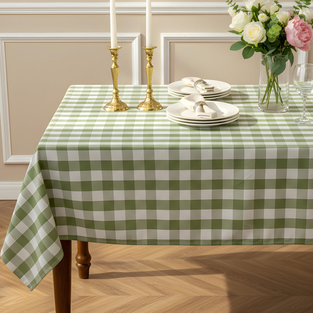 Red White Buffalo Plaid Waterproof Tablecloth for Outdoor Use Picnic Table Cover for Holiday Dinner, Farmhouse Kitchen, Patio Dining, Reusable Checkered Table Cloth, W60 x L84 in