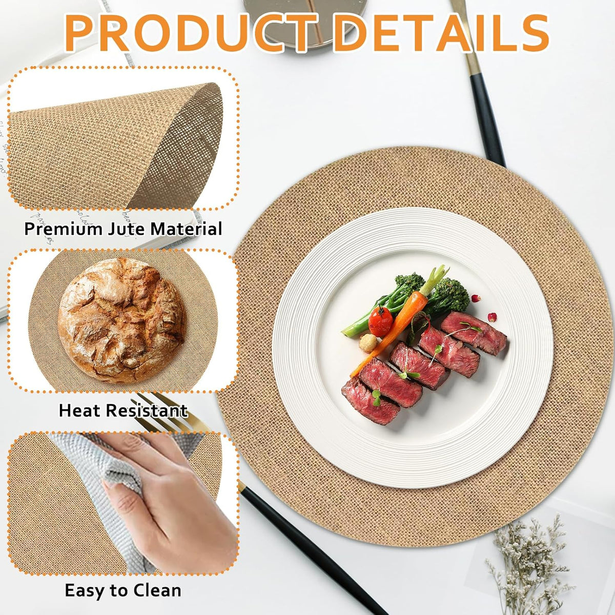 100 Pcs Round Burlap Placemats 11.8 Inch Bulk Burlap Reusable Placemats Circle Brown Table Mats Rustic Table Decorations for Dinner Wedding Farmhouse Table Decor